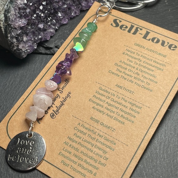 Self-Love Gemstone Keychain with Silver Charm - Picture 2 of 7
